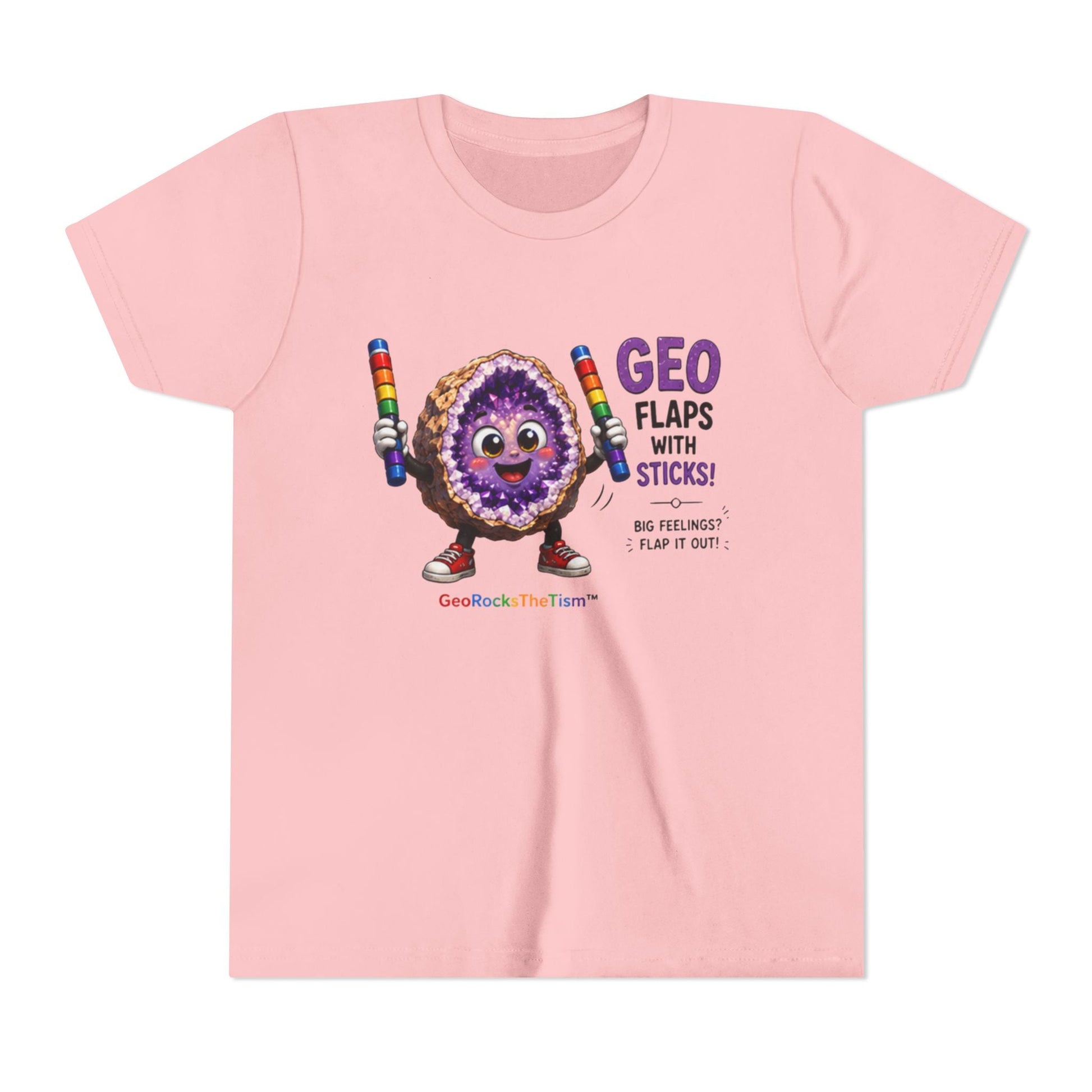 “GEO Flaps with Sticks!” Stimming Geode -Autism Self Sensory Regulation Youth Tee - Geo Rocks The 'Tism