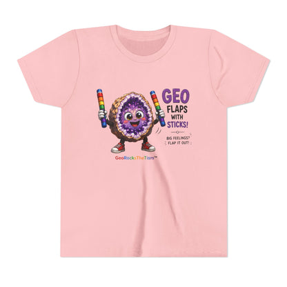 “GEO Flaps with Sticks!” Stimming Geode -Autism Self Sensory Regulation Youth Tee - Geo Rocks The 'Tism
