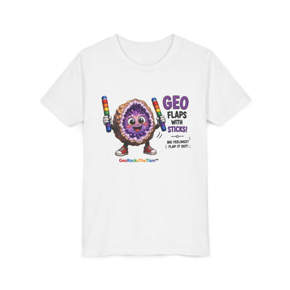 “GEO Flaps with Sticks!” Stimming Geode -Autism Self Sensory Regulation Youth Tee - Geo Rocks The 'Tism