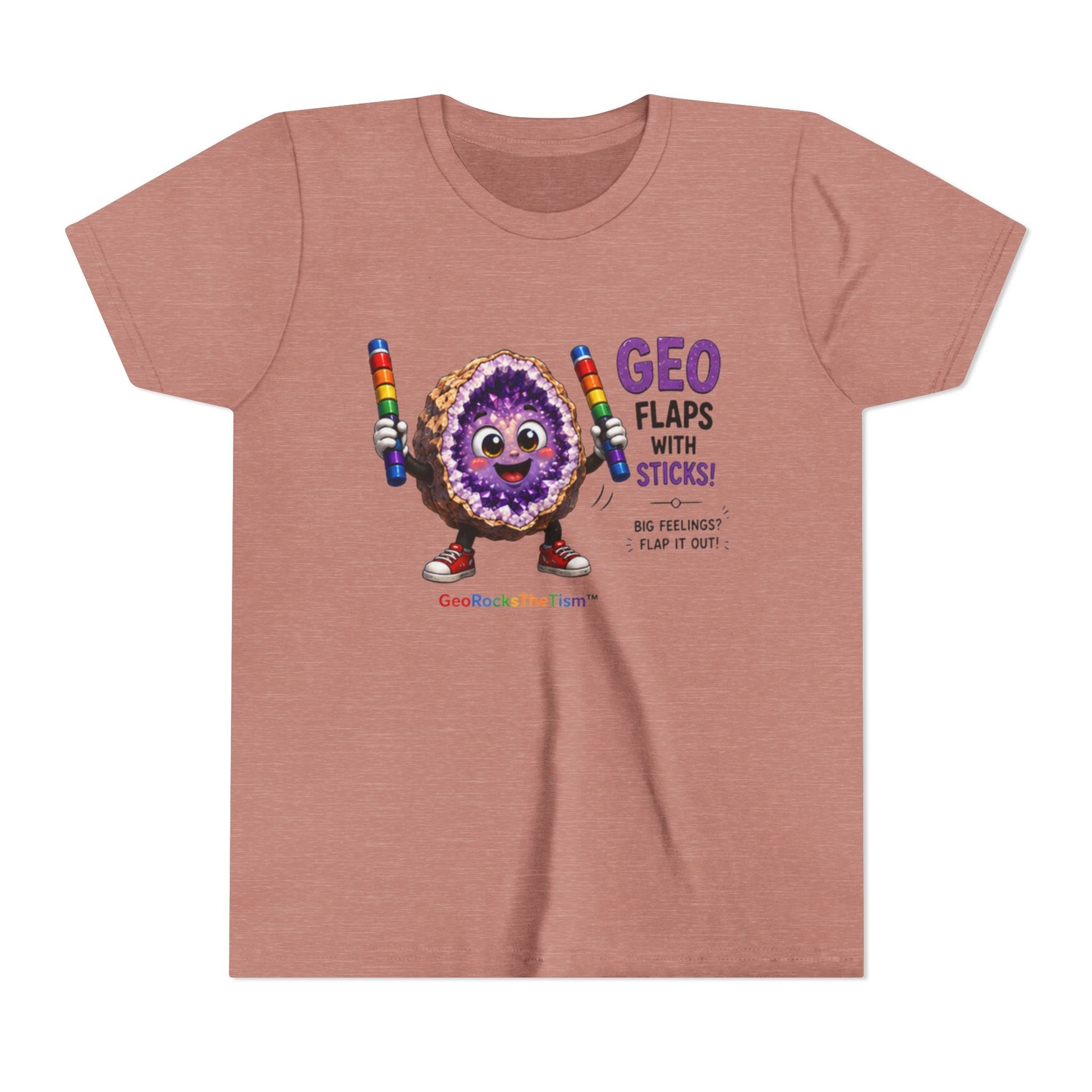 “GEO Flaps with Sticks!” Stimming Geode -Autism Self Sensory Regulation Youth Tee - Geo Rocks The 'Tism