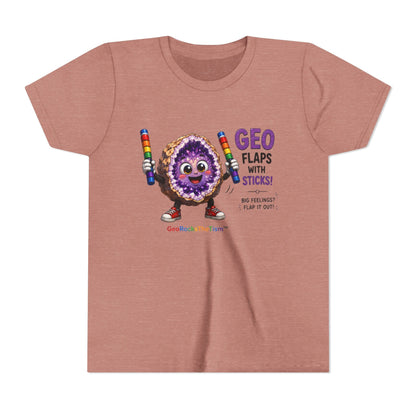 “GEO Flaps with Sticks!” Stimming Geode -Autism Self Sensory Regulation Youth Tee - Geo Rocks The 'Tism