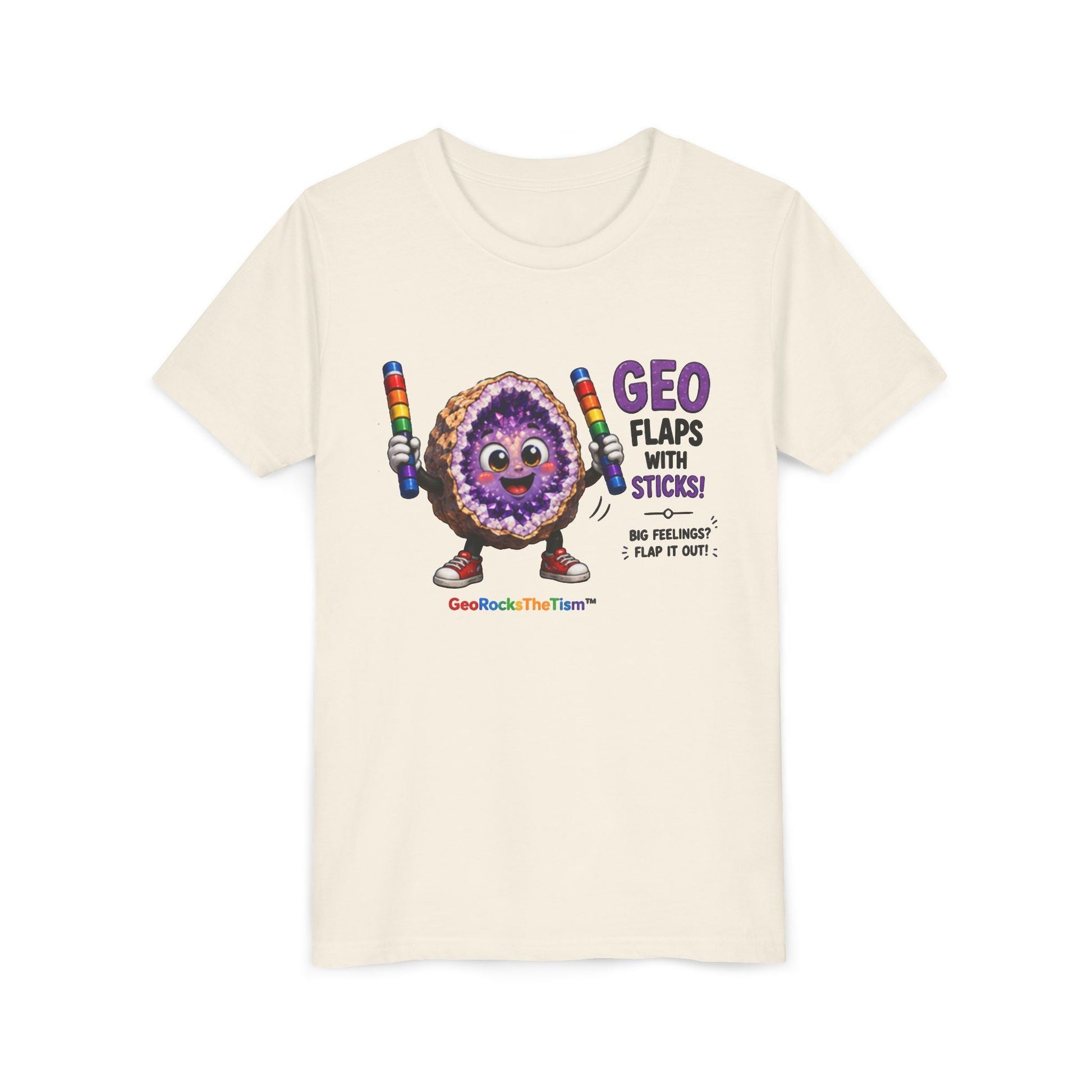 “GEO Flaps with Sticks!” Stimming Geode -Autism Self Sensory Regulation Youth Tee - Geo Rocks The 'Tism