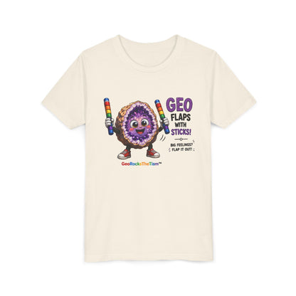 “GEO Flaps with Sticks!” Stimming Geode -Autism Self Sensory Regulation Youth Tee - Geo Rocks The 'Tism