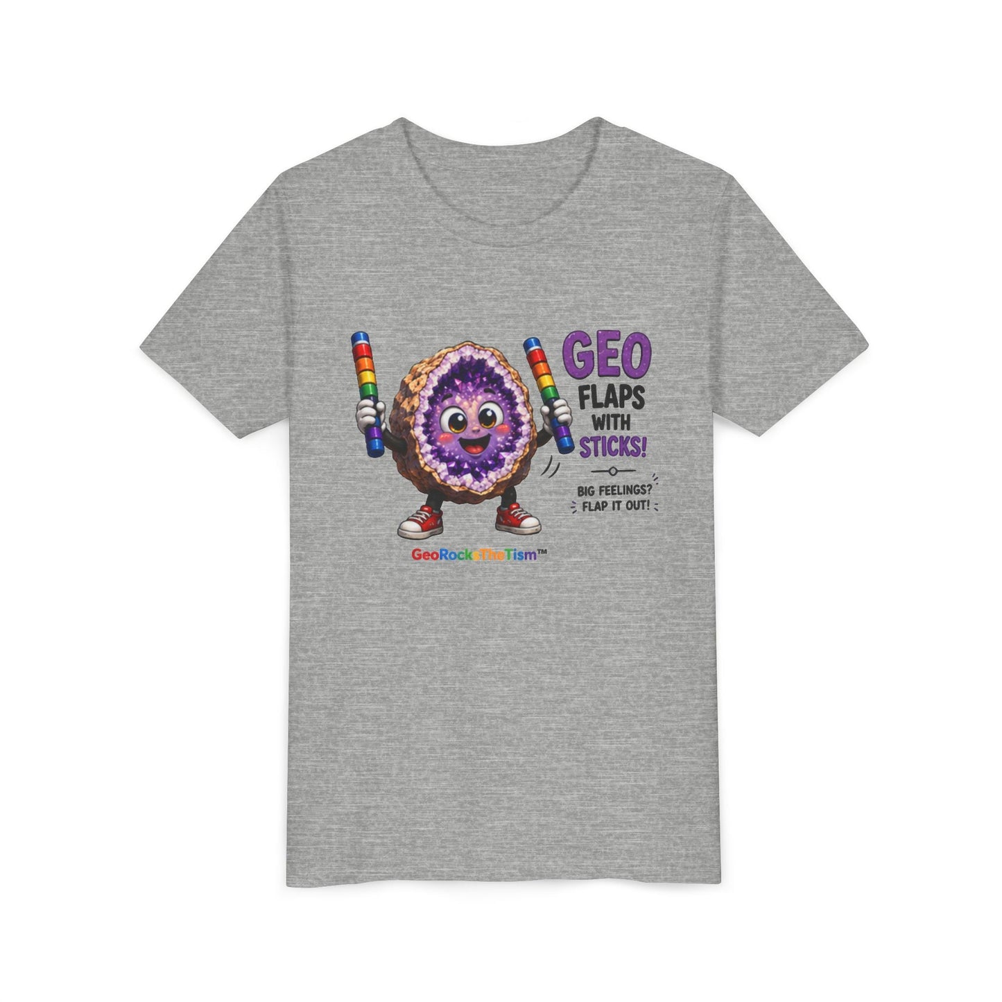 “GEO Flaps with Sticks!” Stimming Geode -Autism Self Sensory Regulation Youth Tee - Geo Rocks The 'Tism