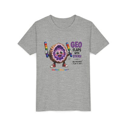 “GEO Flaps with Sticks!” Stimming Geode -Autism Self Sensory Regulation Youth Tee - Geo Rocks The 'Tism