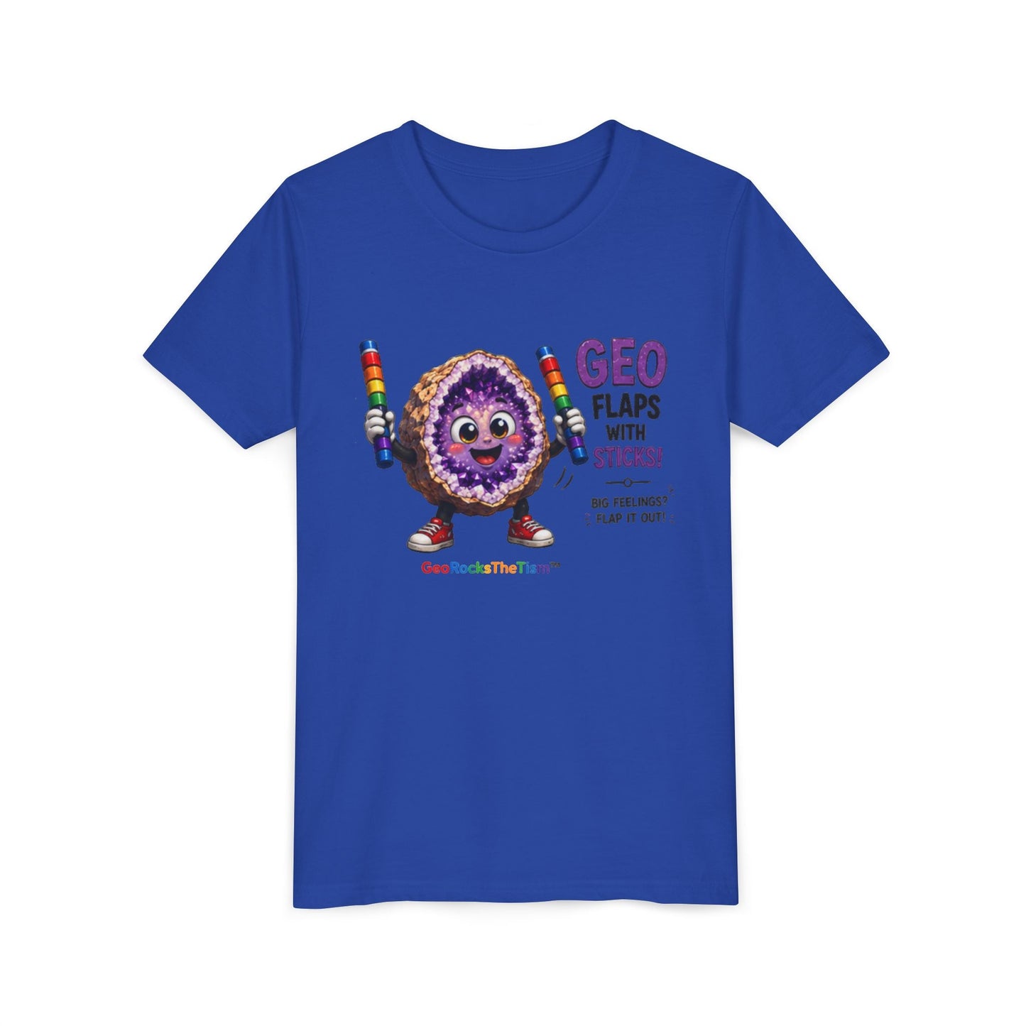 “GEO Flaps with Sticks!” Stimming Geode -Autism Self Sensory Regulation Youth Tee - Geo Rocks The 'Tism