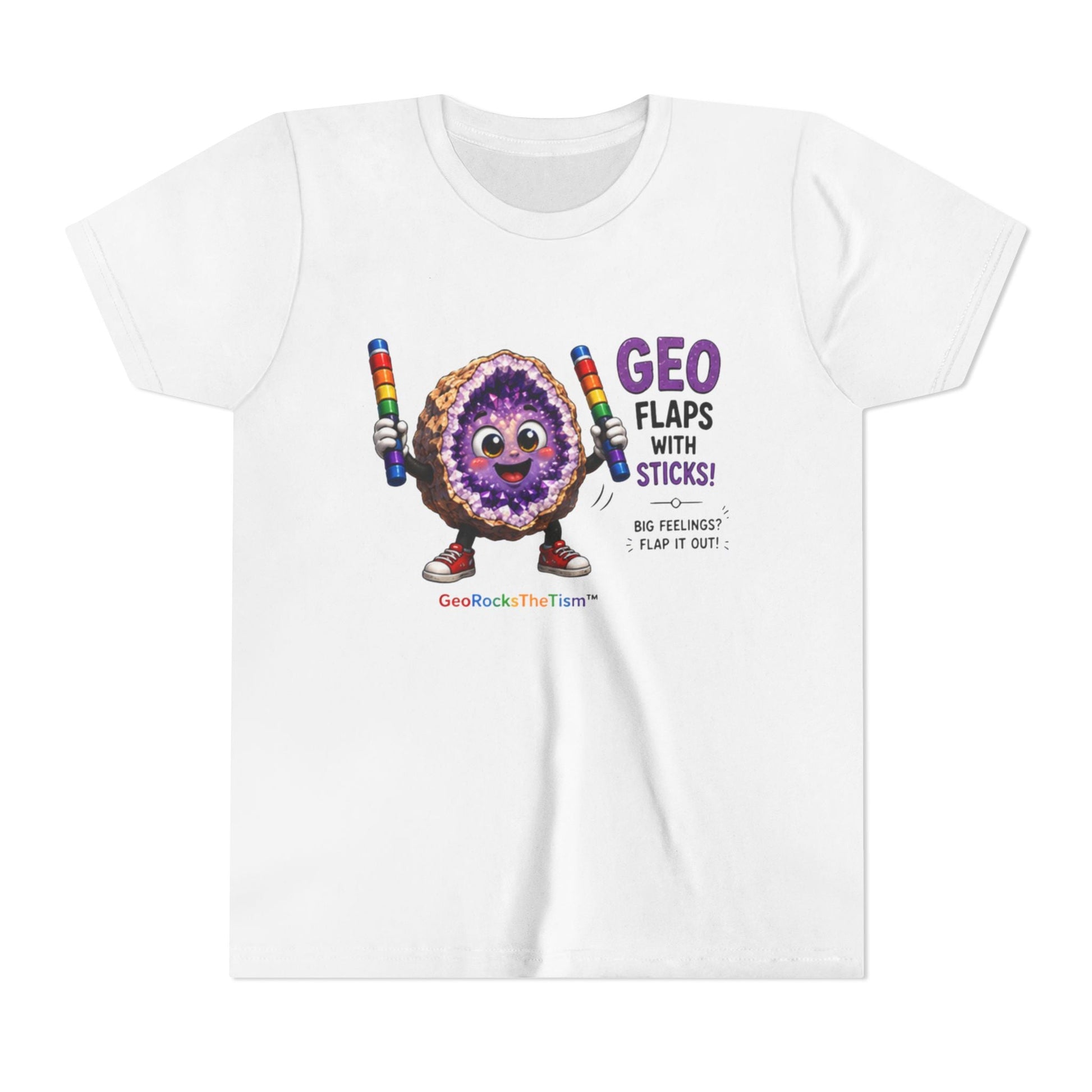 “GEO Flaps with Sticks!” Stimming Geode -Autism Self Sensory Regulation Youth Tee - Geo Rocks The 'Tism
