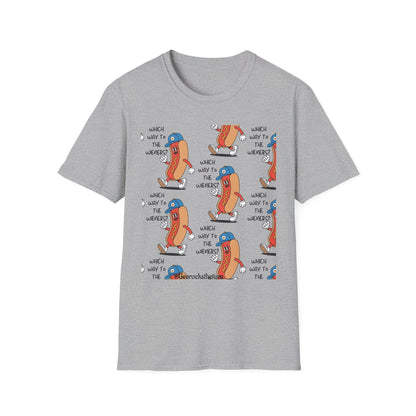 Hot Dog Cartoon T-Shirt — "Which Way to the Weiners?" Graphic Tee - Geo Rocks The 'Tism