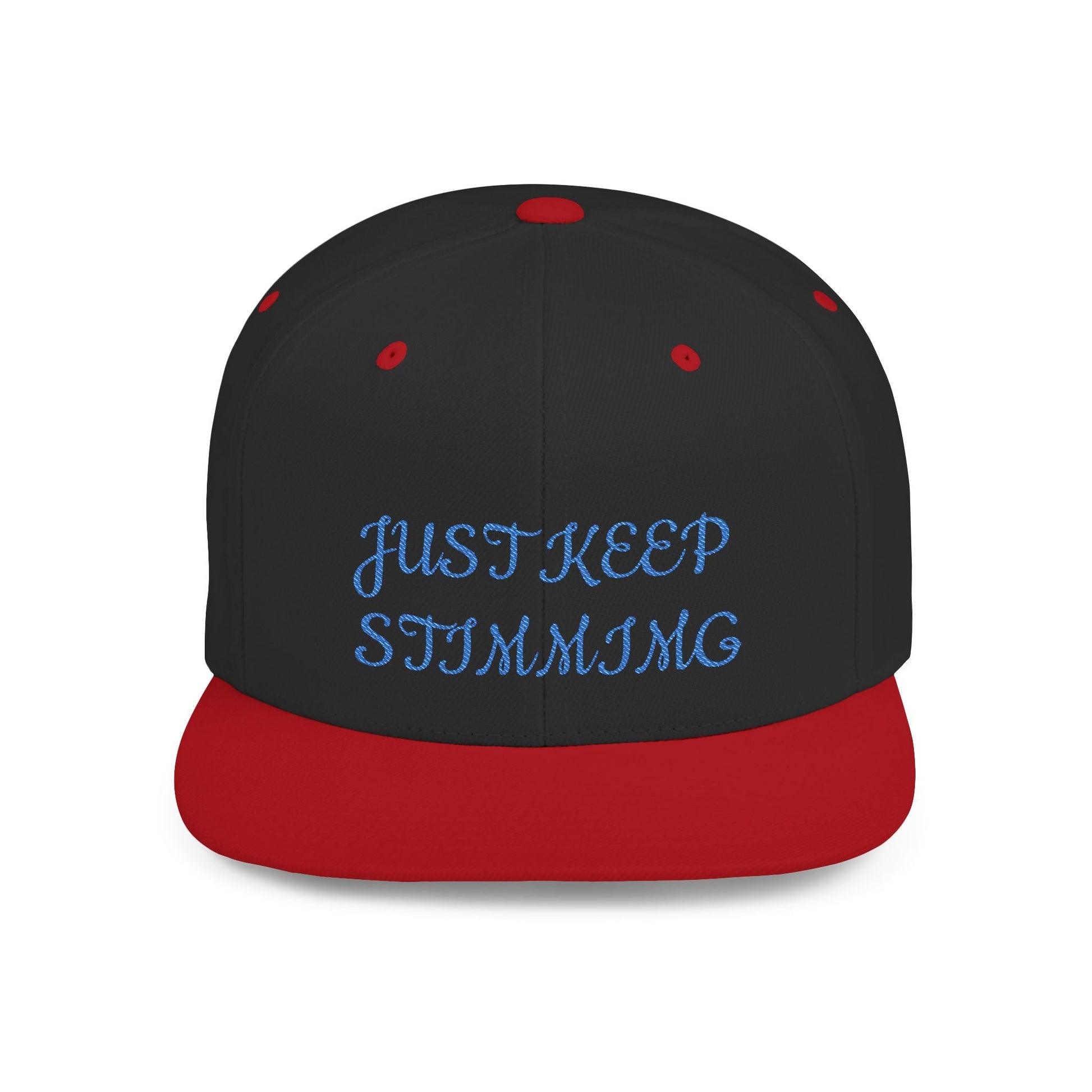 "Just Keep Stimming" Embroidered Snapback Hat - Flat Bill Cap | 22 Colors | One Size - Geo Rocks The 'Tism