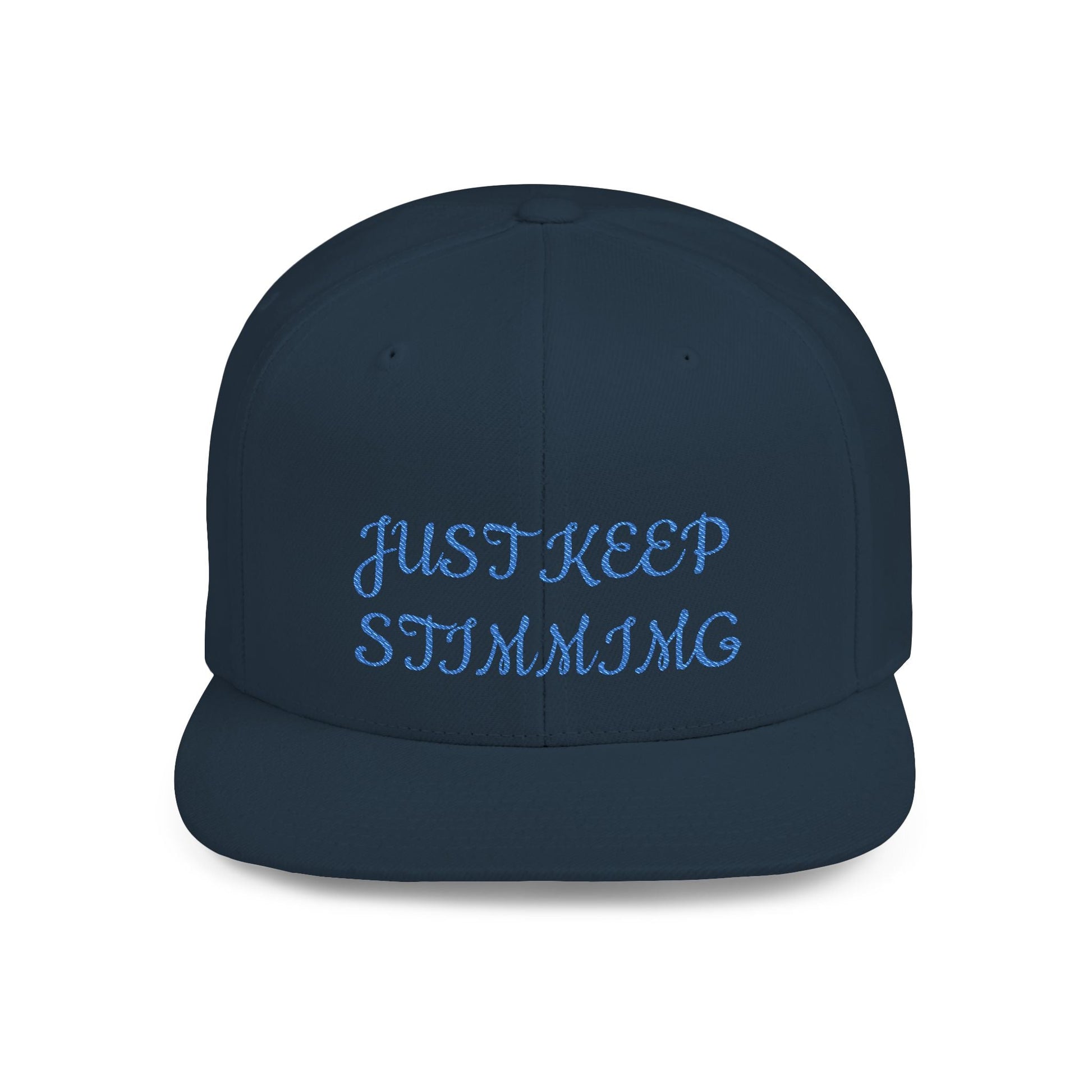 "Just Keep Stimming" Embroidered Snapback Hat - Flat Bill Cap | 22 Colors | One Size - Geo Rocks The 'Tism