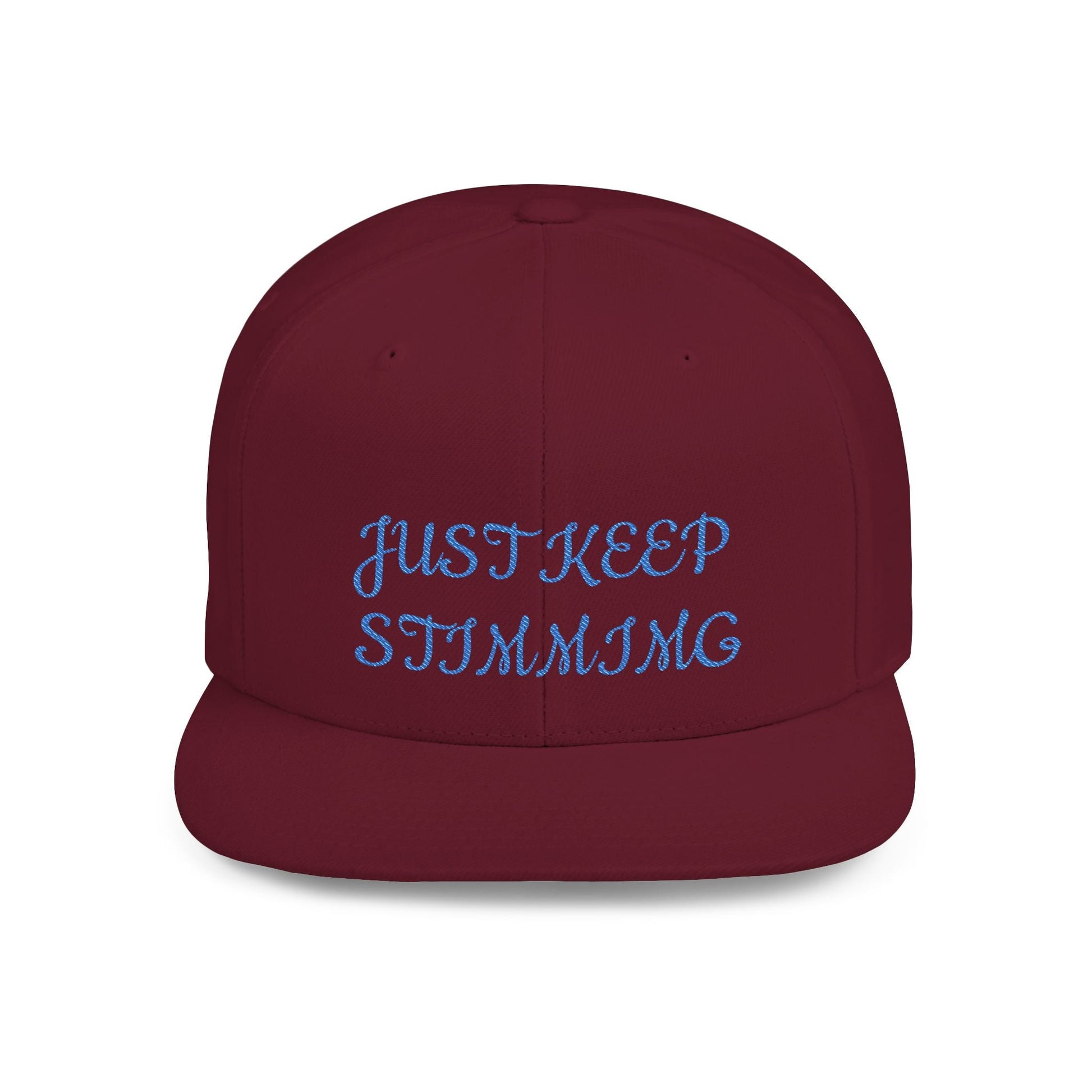 "Just Keep Stimming" Embroidered Snapback Hat - Flat Bill Cap | 22 Colors | One Size - Geo Rocks The 'Tism