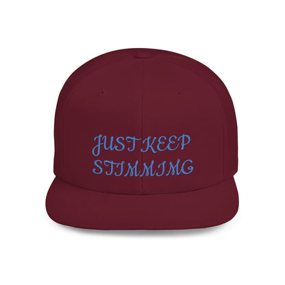 "Just Keep Stimming" Embroidered Snapback Hat - Flat Bill Cap | 22 Colors | One Size - Geo Rocks The 'Tism