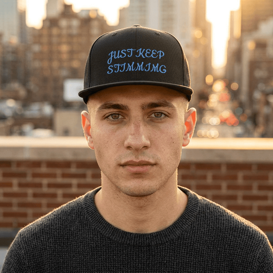 "Just Keep Stimming" Embroidered Snapback Hat - Flat Bill Cap | 22 Colors | One Size - Geo Rocks The 'Tism
