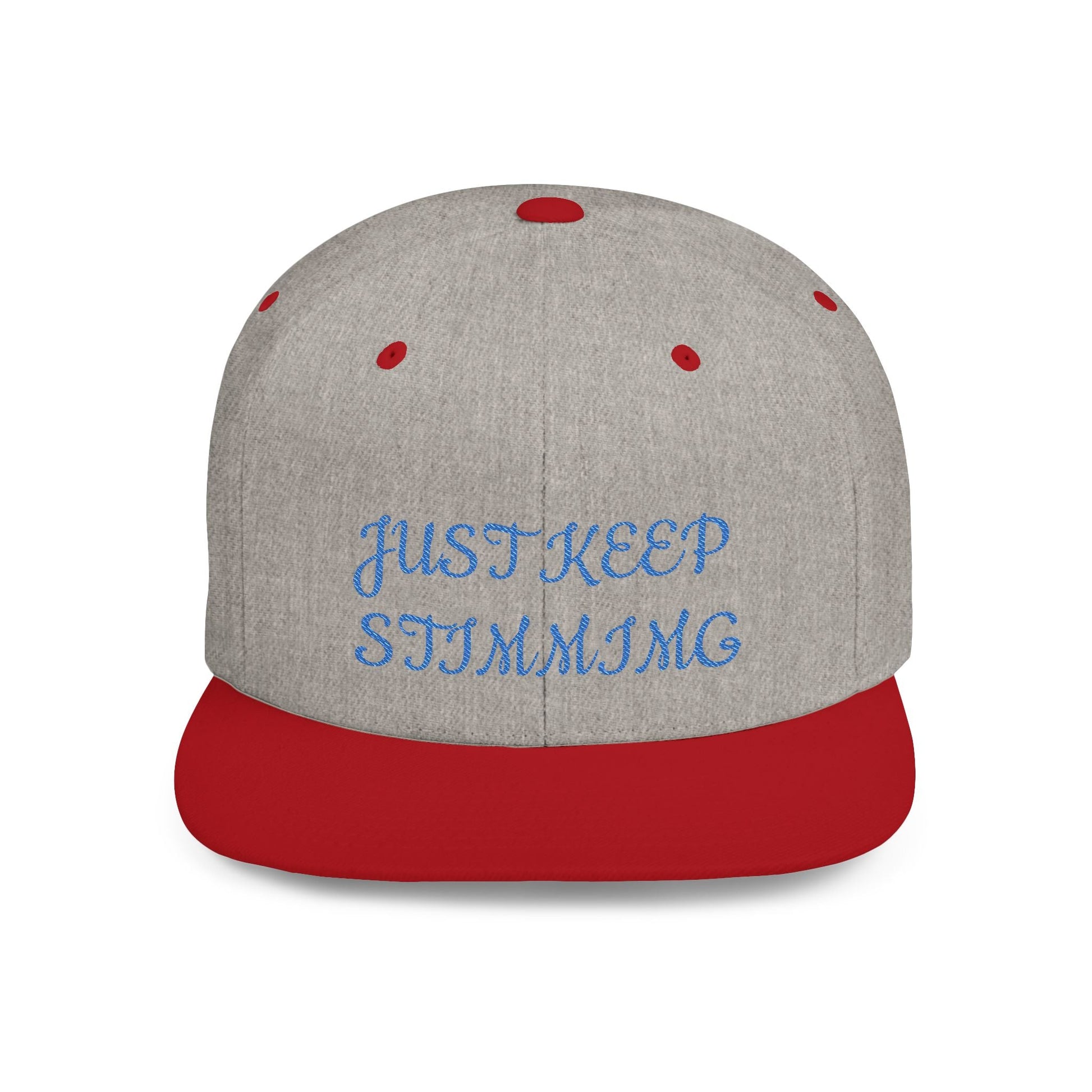 "Just Keep Stimming" Embroidered Snapback Hat - Flat Bill Cap | 22 Colors | One Size - Geo Rocks The 'Tism