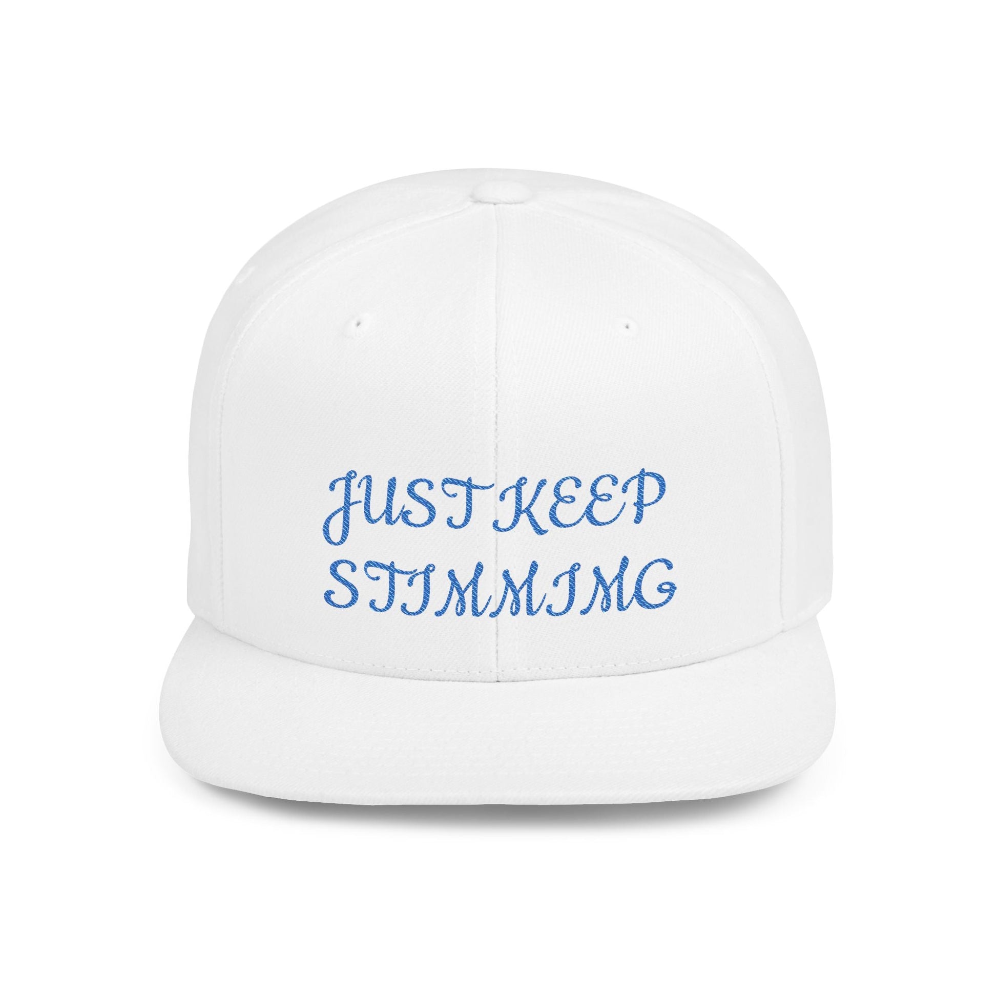 "Just Keep Stimming" Embroidered Snapback Hat - Flat Bill Cap | 22 Colors | One Size - Geo Rocks The 'Tism