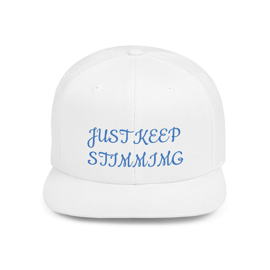 "Just Keep Stimming" Embroidered Snapback Hat - Flat Bill Cap | 22 Colors | One Size - Geo Rocks The 'Tism