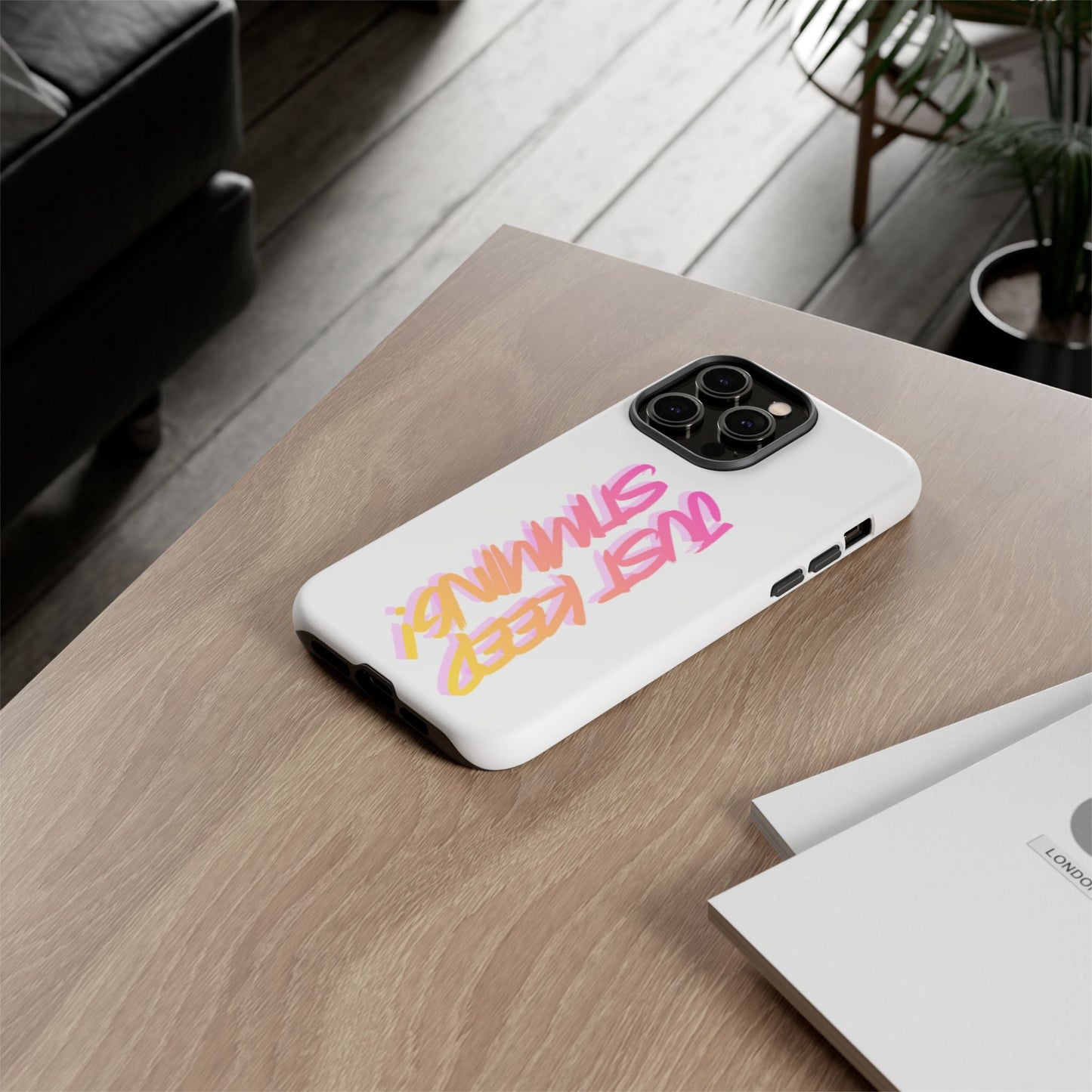 "Just Keep Stimming" Gradient Script Phone Case - Dual - Layer Protective Cover | iPhone & Samsung - Geo Rocks The 'Tism
