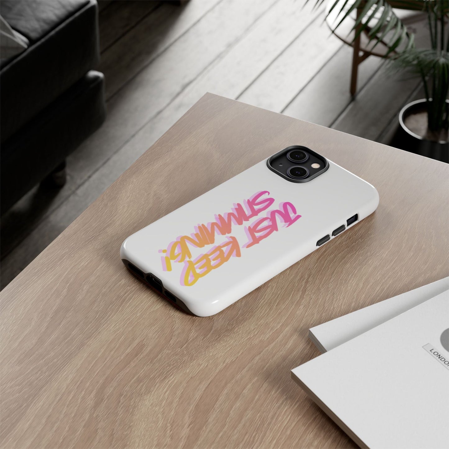 "Just Keep Stimming" Gradient Script Phone Case - Dual - Layer Protective Cover | iPhone & Samsung - Geo Rocks The 'Tism