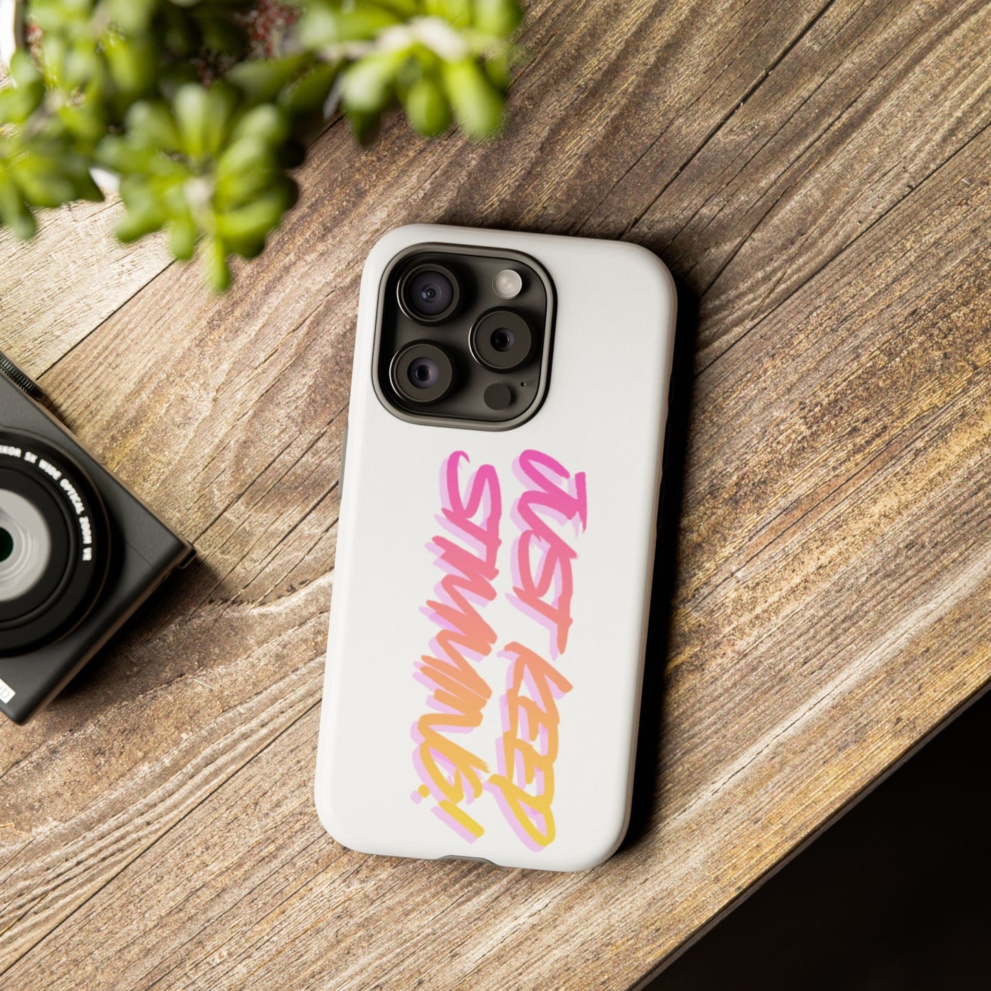"Just Keep Stimming" Gradient Script Phone Case - Dual - Layer Protective Cover | iPhone & Samsung - Geo Rocks The 'Tism