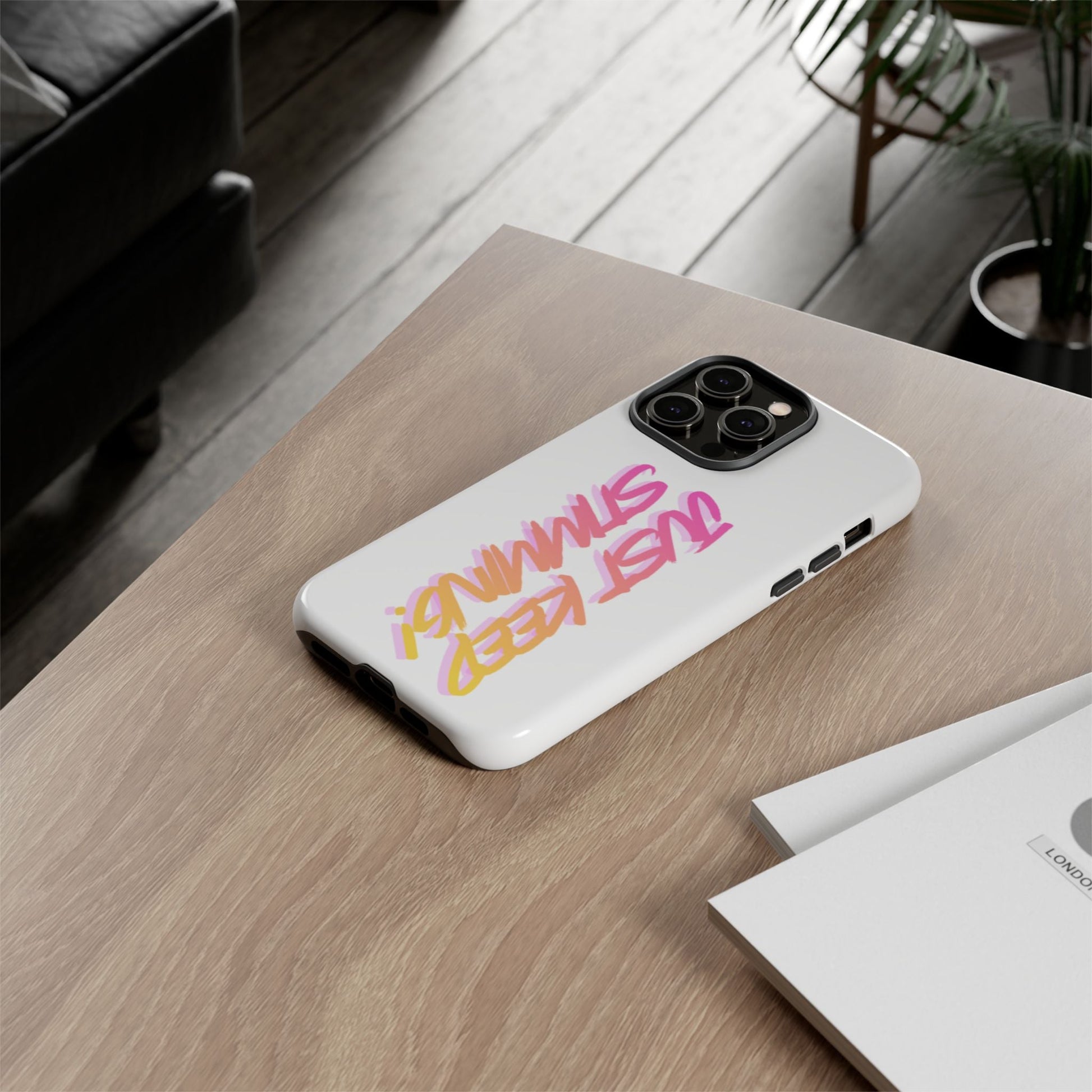 "Just Keep Stimming" Gradient Script Phone Case - Dual - Layer Protective Cover | iPhone & Samsung - Geo Rocks The 'Tism