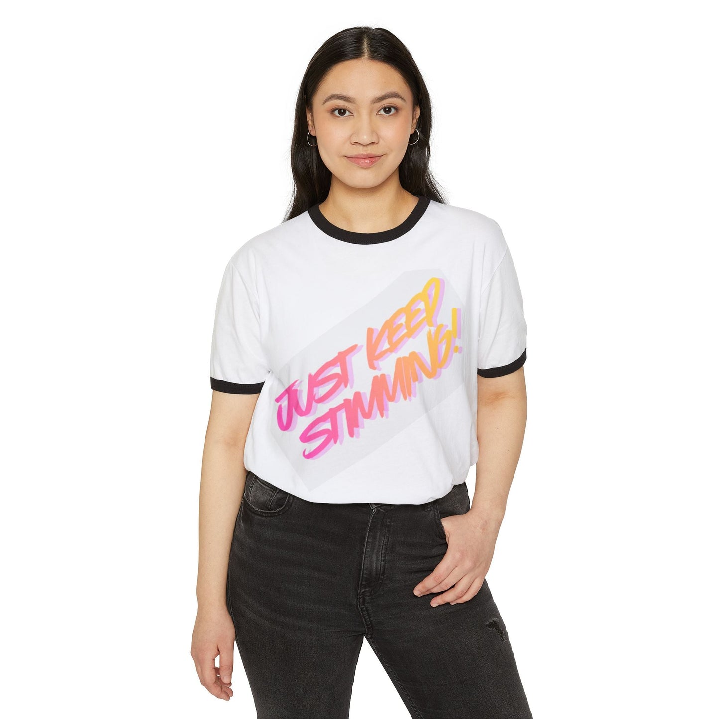"Just Keep Stimming" Retro Ringer T-Shirt - Autism Awareness Unisex Tee | Sizes XS–3XL - Geo Rocks The 'Tism