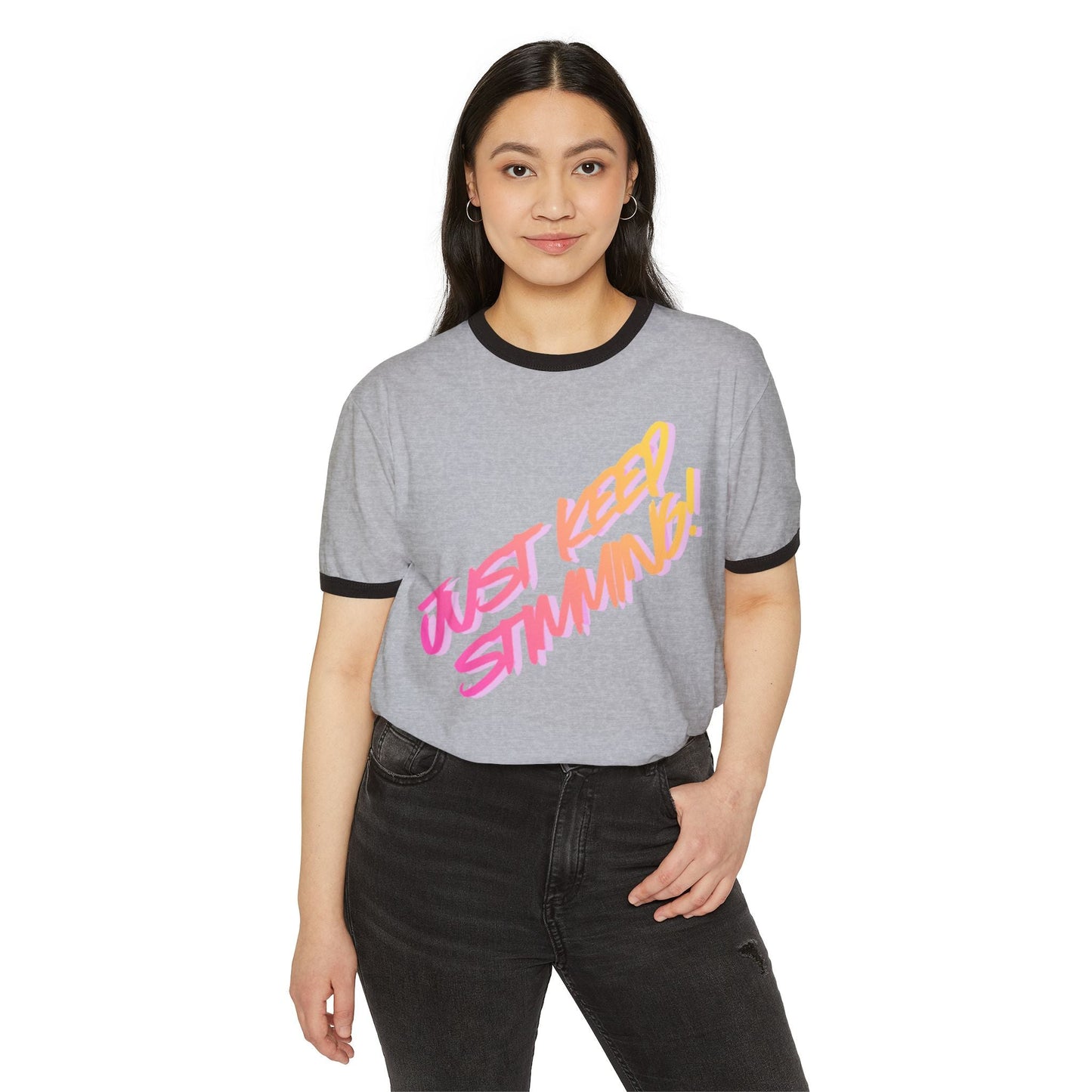 "Just Keep Stimming" Retro Ringer T-Shirt - Autism Awareness Unisex Tee | Sizes XS–3XL - Geo Rocks The 'Tism