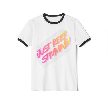 "Just Keep Stimming" Retro Ringer T-Shirt - Autism Awareness Unisex Tee | Sizes XS–3XL - Geo Rocks The 'Tism