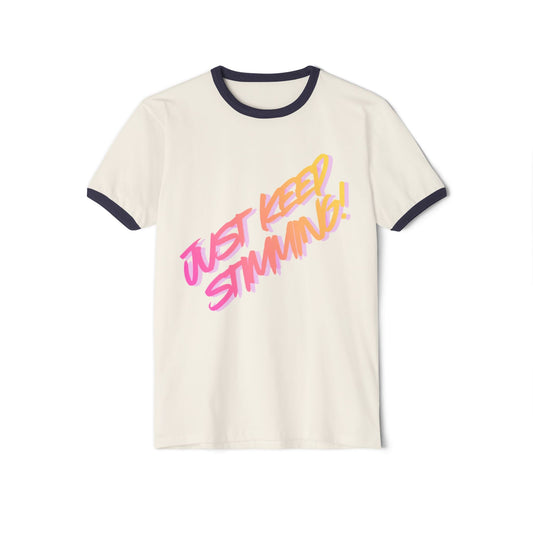 "Just Keep Stimming" Retro Ringer T-Shirt - Autism Awareness Unisex Tee | Sizes XS–3XL - Geo Rocks The 'Tism
