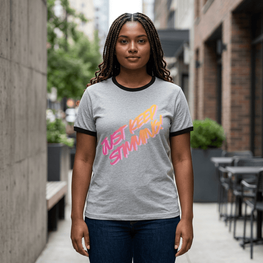 "Just Keep Stimming" Retro Ringer T-Shirt - Autism Awareness Unisex Tee | Sizes XS–3XL - Geo Rocks The 'Tism