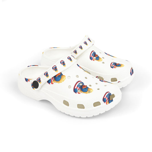 Kids American flag Duck Float Pattern - Lightweight Slip - On clogs - Geo Rocks The 'Tism