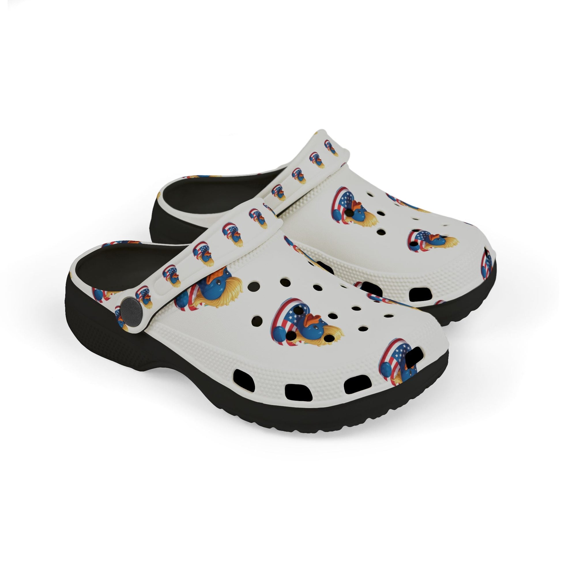 Kids American flag Duck Float Pattern - Lightweight Slip - On clogs - Geo Rocks The 'Tism