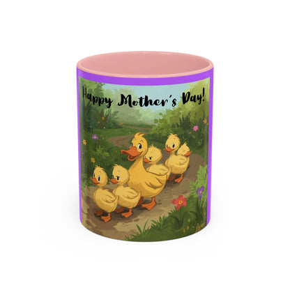 Mother's Day Ducklings Accent Coffee Mug - 11oz Ceramic | Cute Duck Family Gift for Mom - Geo Rocks The 'Tism