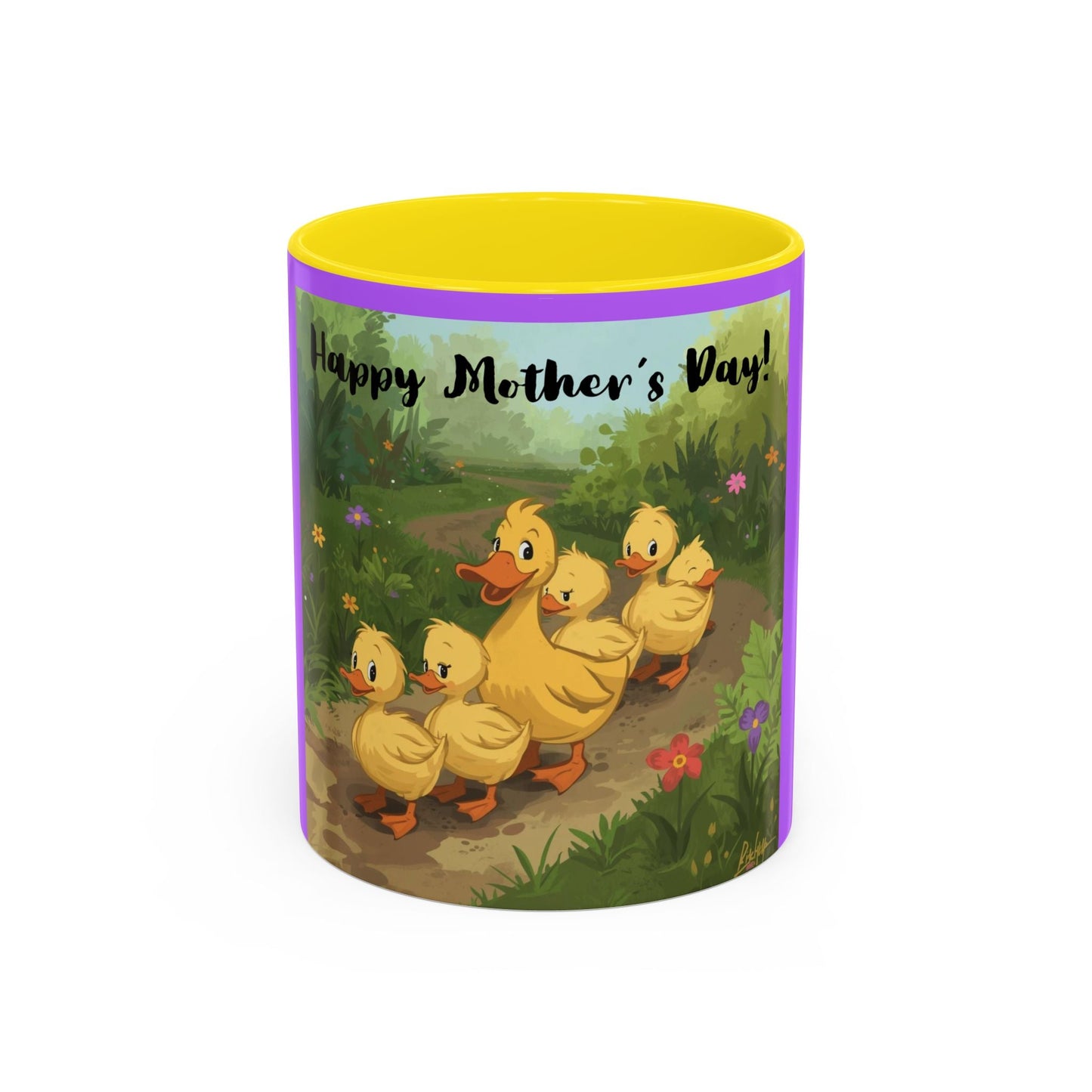 Mother's Day Ducklings Accent Coffee Mug - 11oz Ceramic | Cute Duck Family Gift for Mom - Geo Rocks The 'Tism