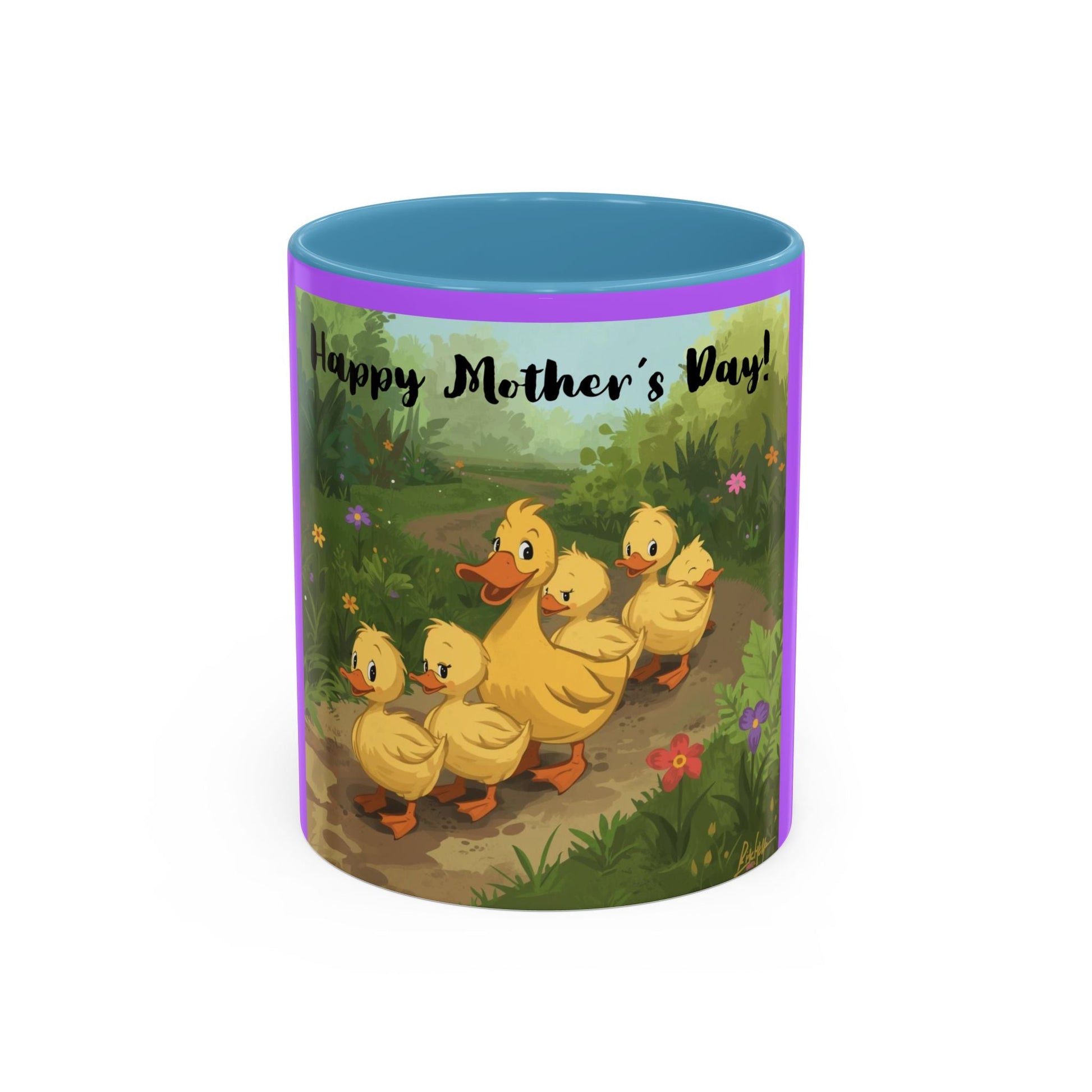 Mother's Day Ducklings Accent Coffee Mug - 11oz Ceramic | Cute Duck Family Gift for Mom - Geo Rocks The 'Tism