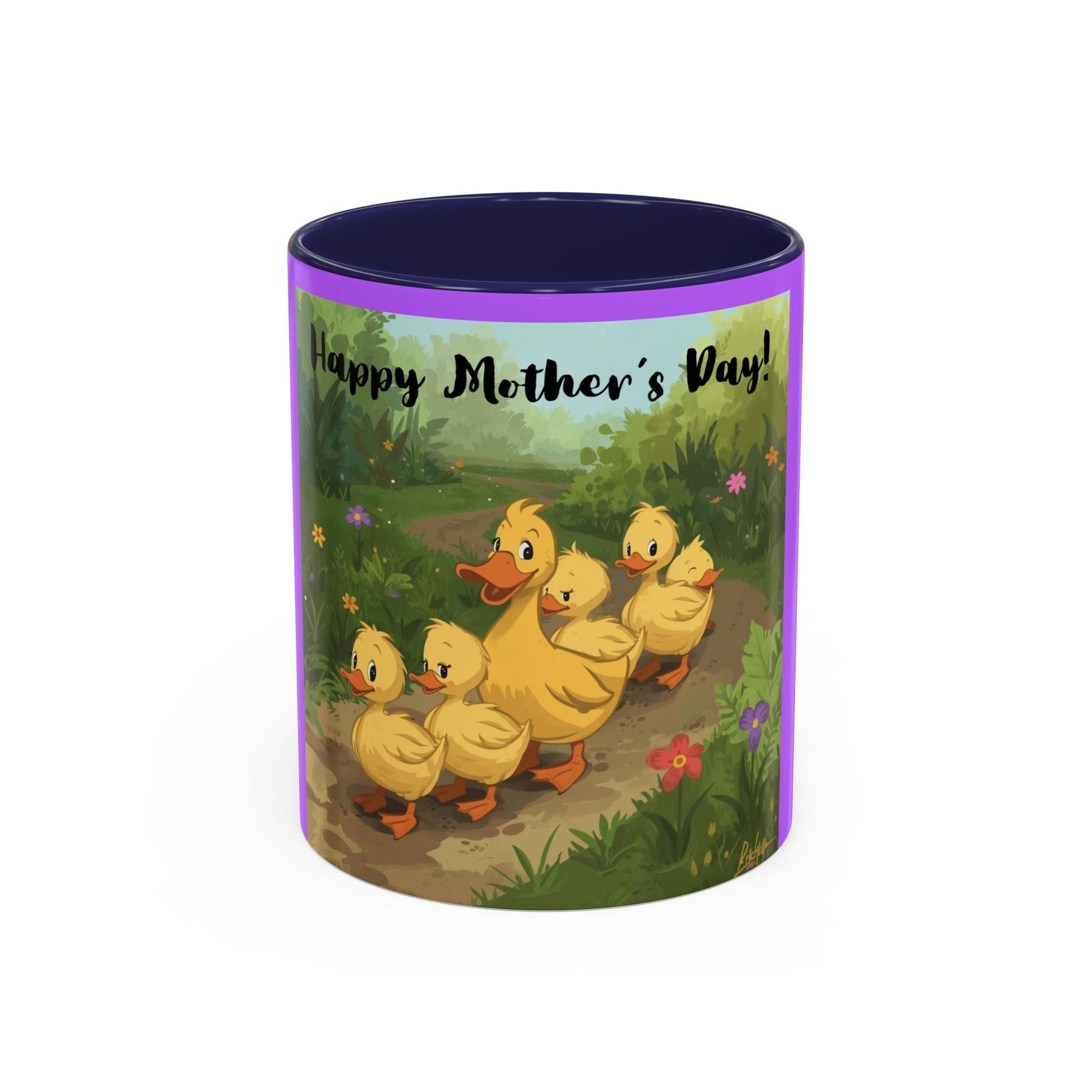 Mother's Day Ducklings Accent Coffee Mug - 11oz Ceramic | Cute Duck Family Gift for Mom - Geo Rocks The 'Tism