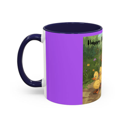Mother's Day Ducklings Accent Coffee Mug - 11oz Ceramic | Cute Duck Family Gift for Mom - Geo Rocks The 'Tism