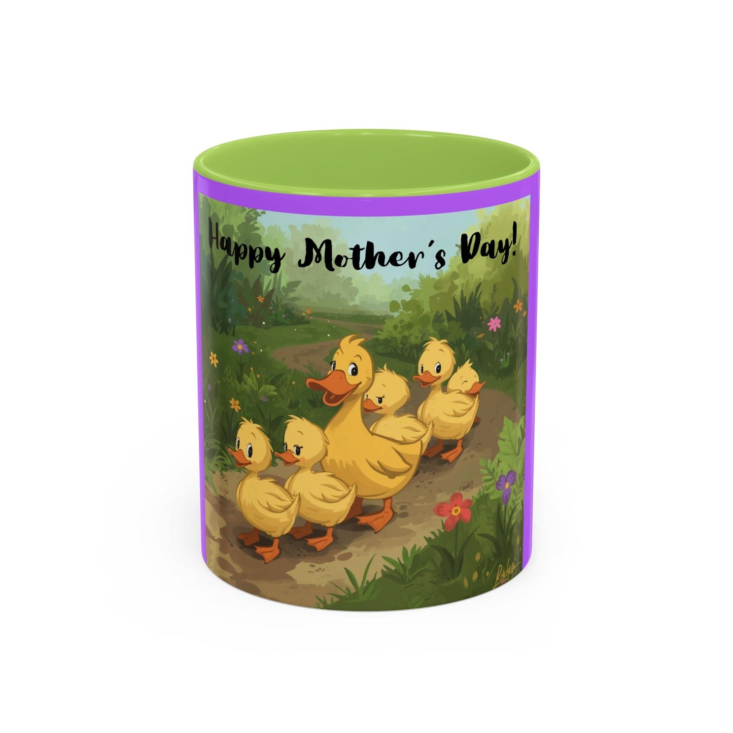 Mother's Day Ducklings Accent Coffee Mug - 11oz Ceramic | Cute Duck Family Gift for Mom - Geo Rocks The 'Tism