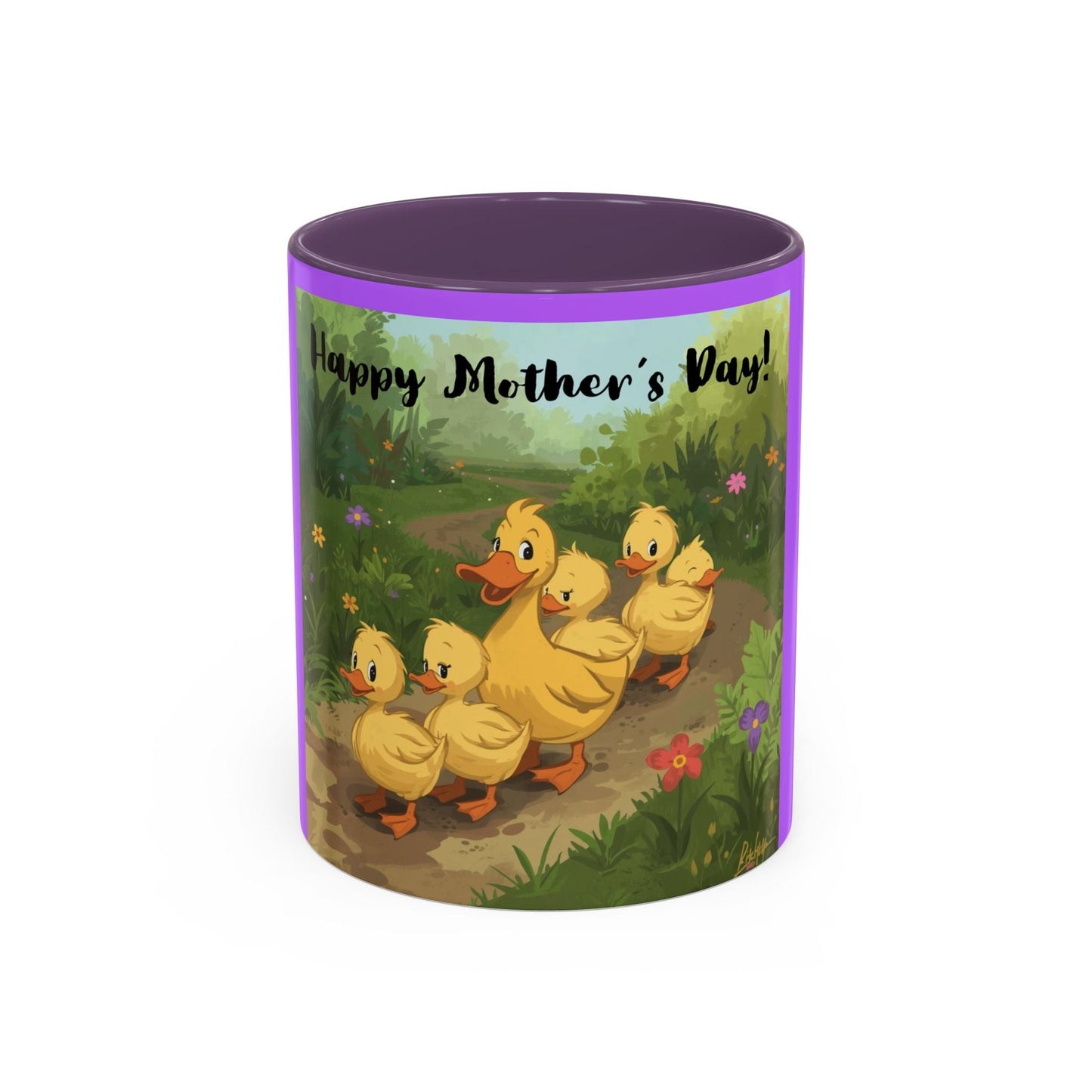Mother's Day Ducklings Accent Coffee Mug - 11oz Ceramic | Cute Duck Family Gift for Mom - Geo Rocks The 'Tism