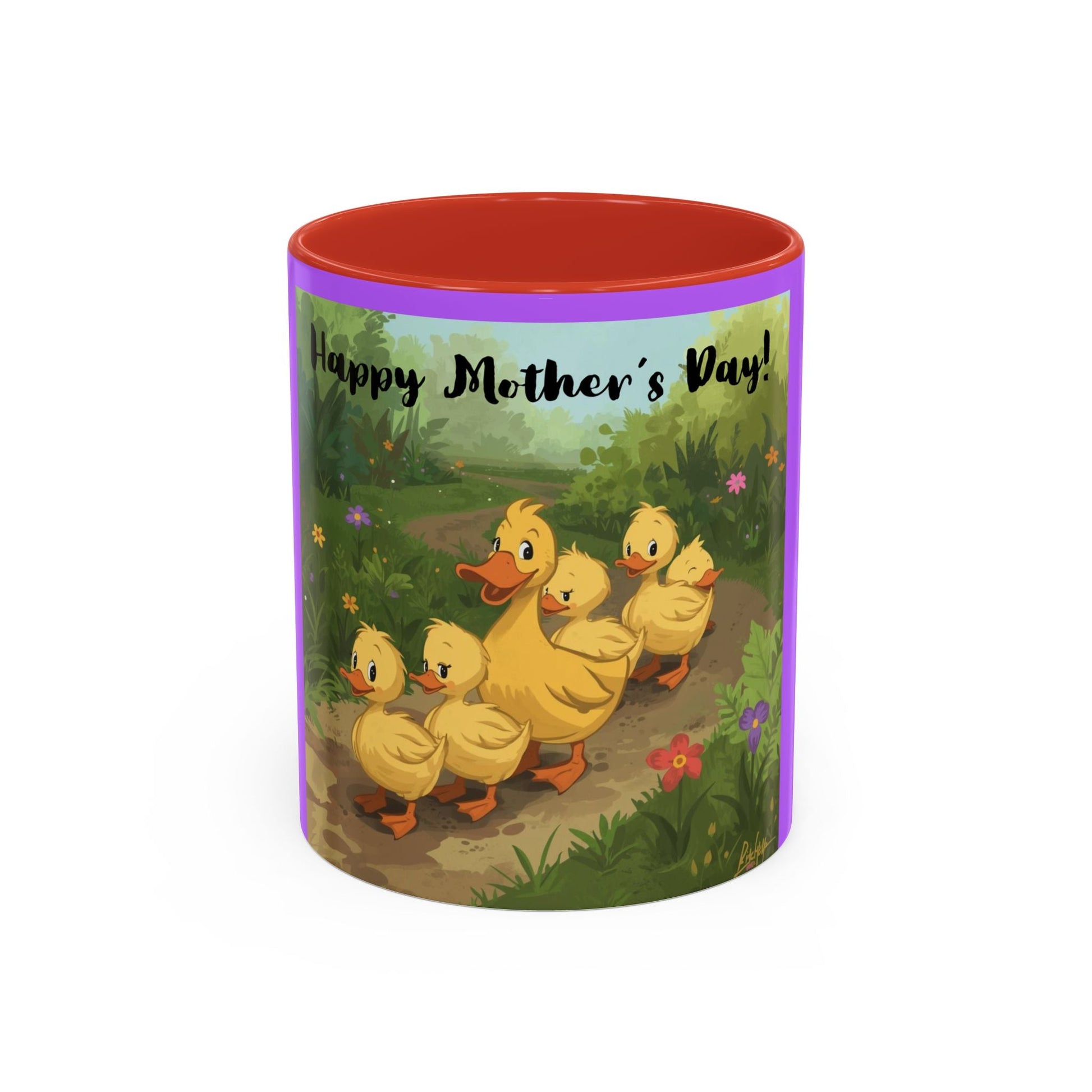 Mother's Day Ducklings Accent Coffee Mug - 11oz Ceramic | Cute Duck Family Gift for Mom - Geo Rocks The 'Tism