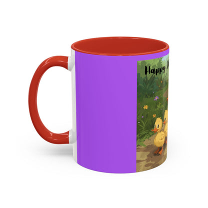 Mother's Day Ducklings Accent Coffee Mug - 11oz Ceramic | Cute Duck Family Gift for Mom - Geo Rocks The 'Tism