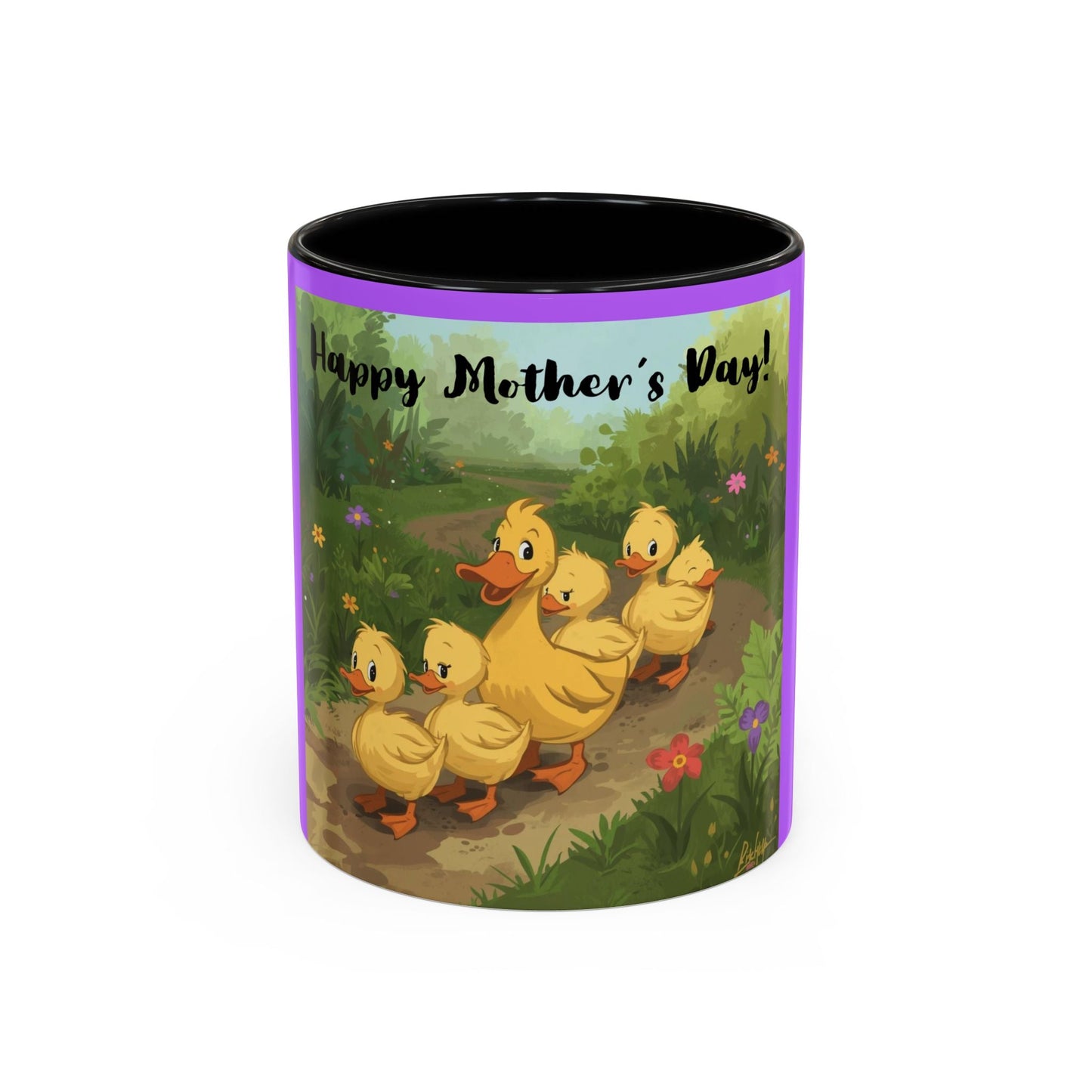 Mother's Day Ducklings Accent Coffee Mug - 11oz Ceramic | Cute Duck Family Gift for Mom - Geo Rocks The 'Tism