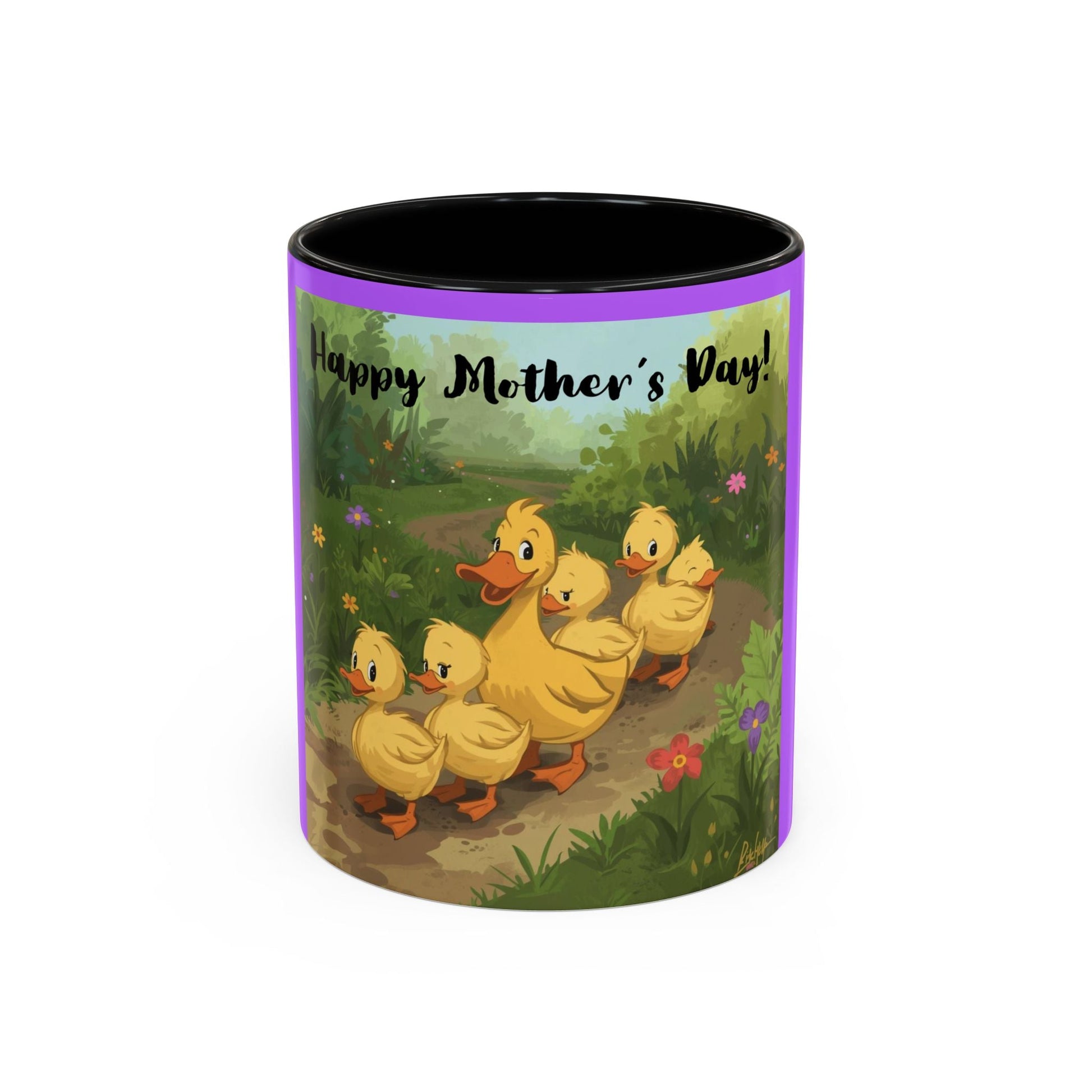 Mother's Day Ducklings Accent Coffee Mug - 11oz Ceramic | Cute Duck Family Gift for Mom - Geo Rocks The 'Tism