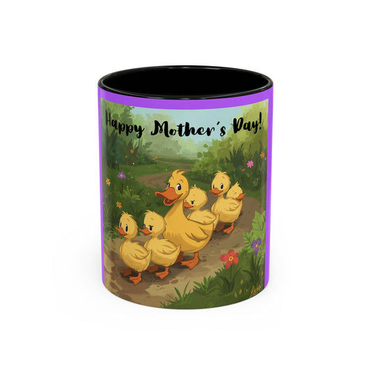 Mother's Day Ducklings Accent Coffee Mug - 11oz Ceramic | Cute Duck Family Gift for Mom - Geo Rocks The 'Tism