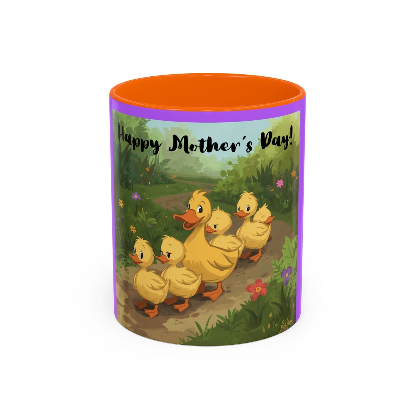 Mother's Day Ducklings Accent Coffee Mug - 11oz Ceramic | Cute Duck Family Gift for Mom - Geo Rocks The 'Tism