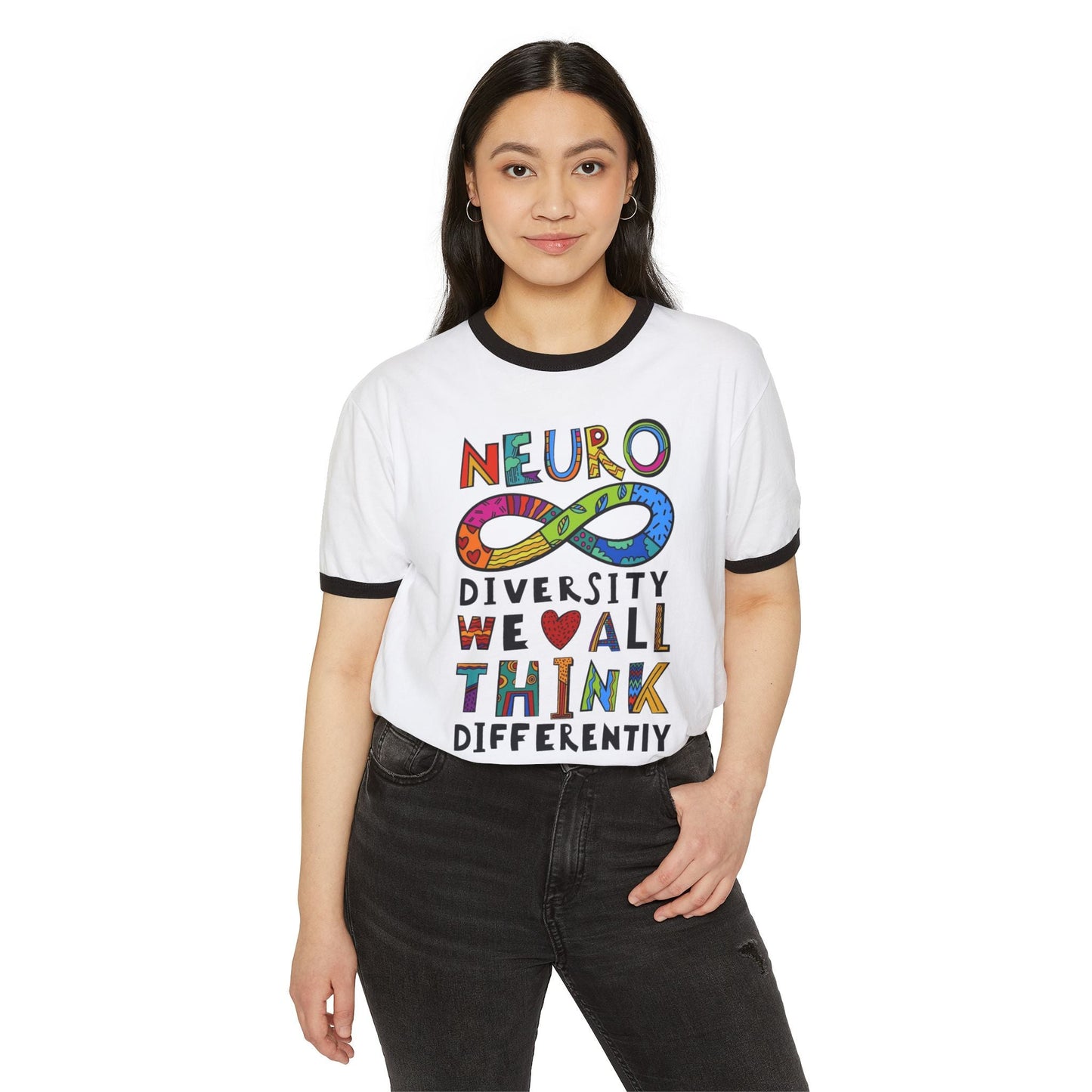 Neurodiversity Infinity Ringer T-Shirt — "We All Think Differently" Pride Tee - Geo Rocks The 'Tism