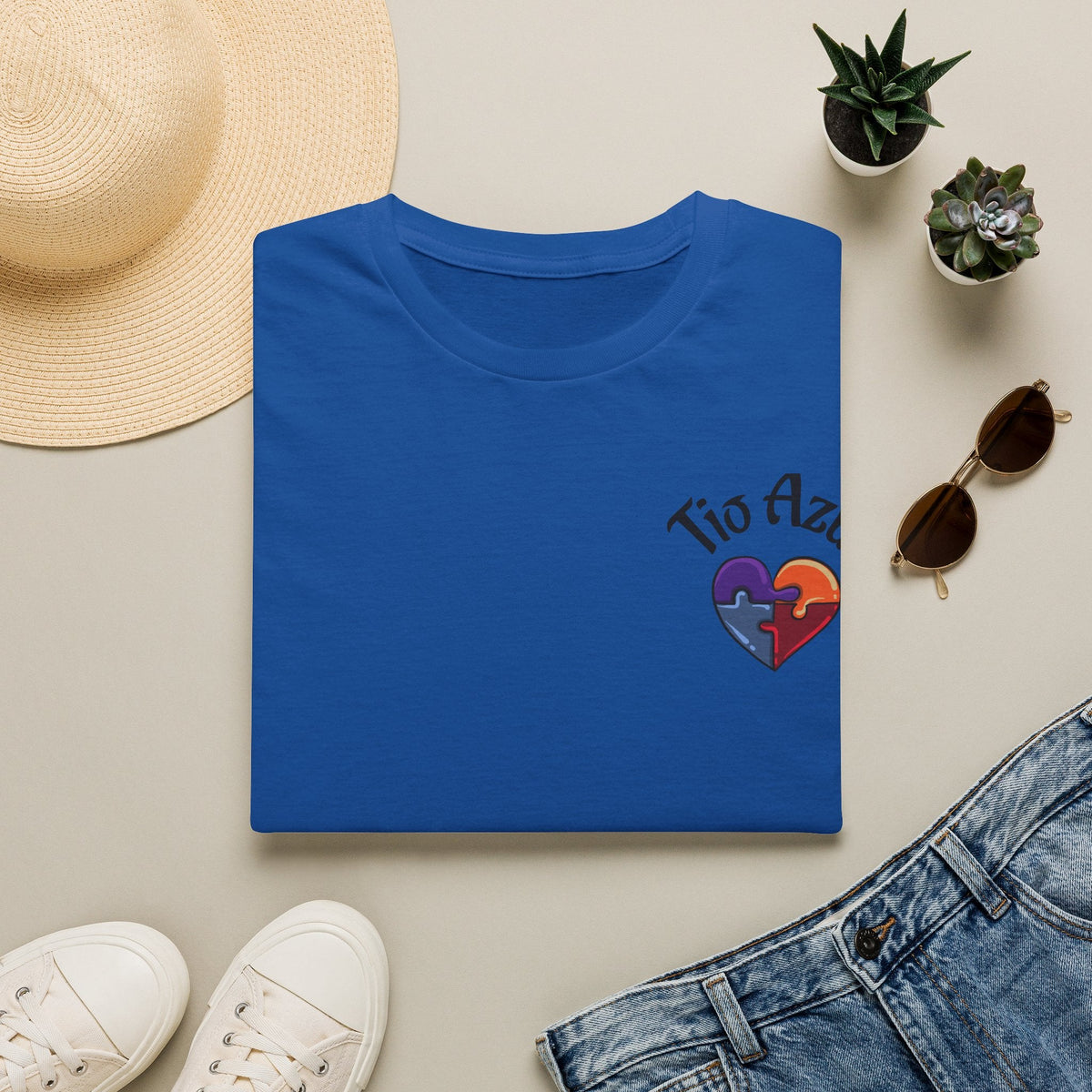 T-Shirt — "Tío Azul" Puzzle Heart Chest Logo (Latinx Pride Gift) - Geo Rocks The 'Tism