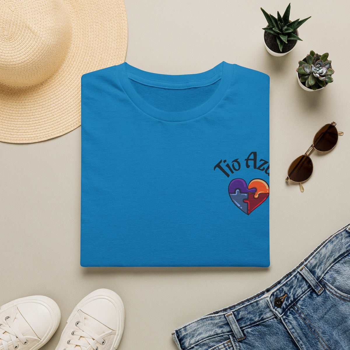 T-Shirt — "Tío Azul" Puzzle Heart Chest Logo (Latinx Pride Gift) - Geo Rocks The 'Tism
