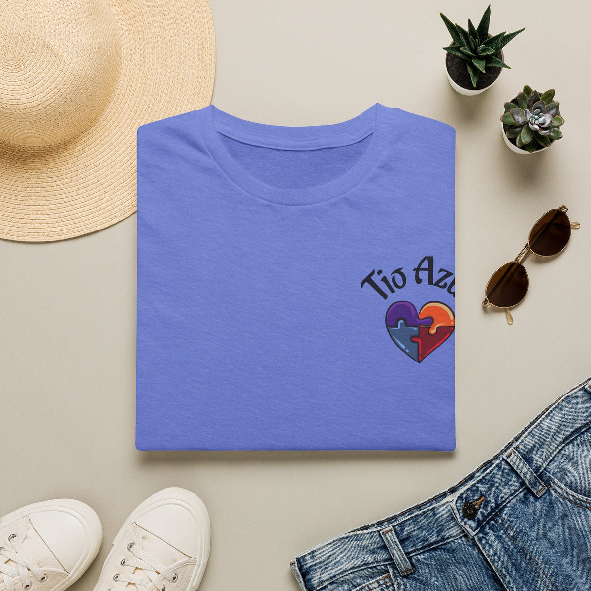 T-Shirt — "Tío Azul" Puzzle Heart Chest Logo (Latinx Pride Gift) - Geo Rocks The 'Tism