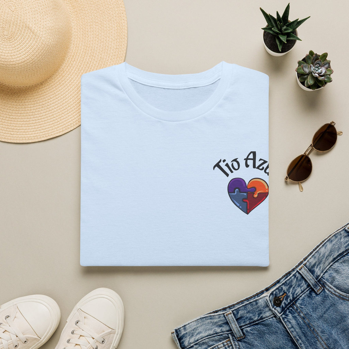 T-Shirt — "Tío Azul" Puzzle Heart Chest Logo (Latinx Pride Gift) - Geo Rocks The 'Tism