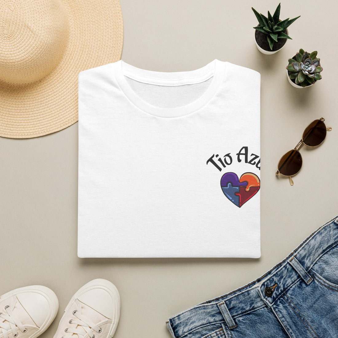 T-Shirt — "Tío Azul" Puzzle Heart Chest Logo (Latinx Pride Gift) - Geo Rocks The 'Tism